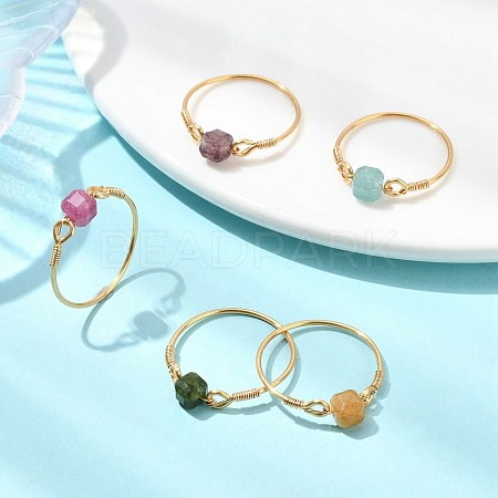 Natural Multicolor Tourmaline Beads Finger Rings RJEW-JR01042-1