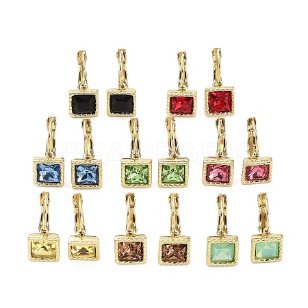 Glass Square Leverback Earrings EJEW-P245-03G-1