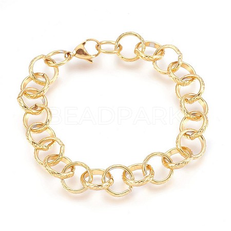 Ion Plating(IP) 304 Stainless Steel Rolo Chain Bracelets BJEW-P237-19G-1
