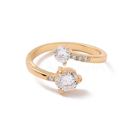 Clear Cubic Zirconia Flat Round Open Cuff Ring RJEW-G267-01G-1