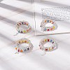 2Pcs 2 Style Glass & Brass Beaded Stretch Finger Rings with Charms for Women RJEW-JR00480-2