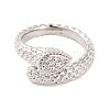 Teardrop Brass Micro Pave Clear Cubic Zirconia Open Cuff Rings RJEW-U009-06P-2