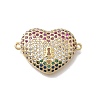 Brass Micro Pave Cubic Zirconia Heart Connector Charms KK-D431-062B-G-1