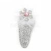 Christmas Snowflake Glitter Gretel Fabric with PU leather Snap Hair Clips PHAR-G006-06P-2