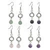 4 Pairs 4 Style Natural Mixed Genstone Round Beaded Dangle Earrings EJEW-TA00298-1