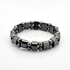 Magnetic Hematite Tow Row Rectangle and Round Beads Stretch Bracelets for Valentine's Day Gift BJEW-M066-11-1