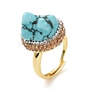 Adjustable Natural Turquoise Nugget Adjustable Ring with Rhinestone RJEW-A011-10G-2