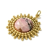 Ion Plating(IP) 304 Stainless Steel Pave Faceted Natural Rhodonite Pendants FIND-Z028-38A-2
