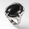 Adjustable Oval Gemstone Wide Band Rings RJEW-L062-01-2