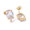 Brass Micro Pave Clear Cubic Zirconia Stud Earring Findings X-KK-G420-18G-2