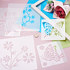 2Sets Square with Floral & Butterfly Pattern PET Drawing Stencil DIY-CW0001-12-7