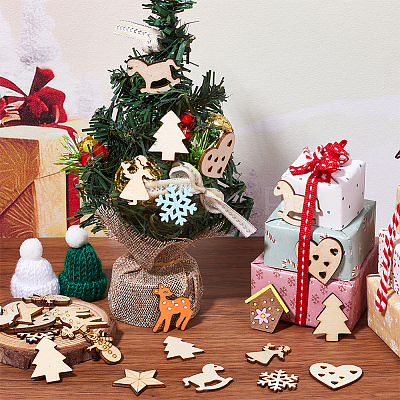 4 Sets Unfinished Wood Cutouts Ornaments WOOD-SC0001-91B-1