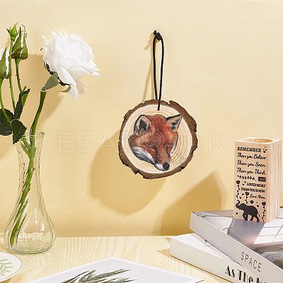 1 Set Flat Round & 3D Fox Pattern Wooden Pendant Decorations HJEW-CN0001-19-1