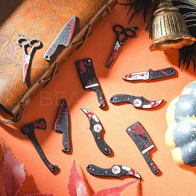 12Pcs 6 Styles Opaque Resin Halloween Horror Goth Pendants RESI-CJ0002-90-1