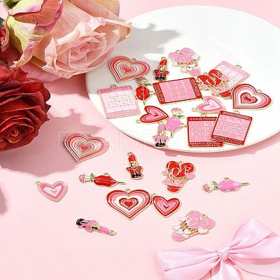 24Pcs 12 Styles Valentine's Day Rack Plating Alloy Enamel Pendants ENAM-FS0002-56-1