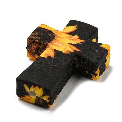 Cross with Sunflower Silicone Focal Beads SIL-G006-02B-1