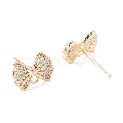 Brass Micro Pave Clear Cubic Zirconia Stud Earring Findings KK-D063-16G-1