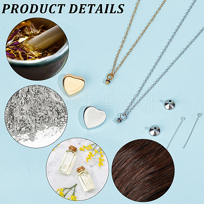 2Pcs 2 Colors Stainless Steel Heart Cinerary Casket Pendant Necklaces NJEW-CN0001-26-1