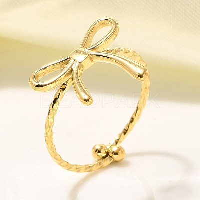304 Stainless Steel Open Cuff Ring for Women RJEW-B109-01G-02-1