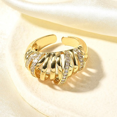 Brass Micro Pave Clear Cubic Zirconia Cuff Rings for Women RJEW-Q008-04G-1