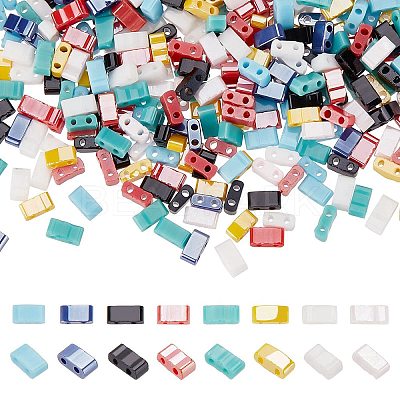 800Pcs 8 Style 2-Hole Opaque Glass Seed Beads SEED-SC0001-10-1