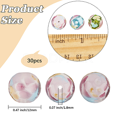 30Pcs 3 Colors Round Lampwork Beads LAMP-LT0001-01-1