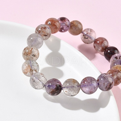 Natural Lodolite Quartz Round Beads Stretch Bracelets for Women BJEW-Z158-03K-02-1