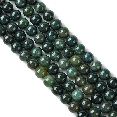 Natural Moss Agate Beads Strands GSR10mmC001-1
