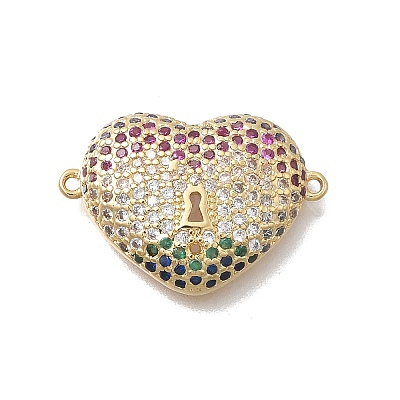 Brass Micro Pave Cubic Zirconia Heart Connector Charms KK-D431-062B-G-1