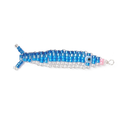 Copper Wired Glass Seed Beaded Pacific Saury Pendants PALLOY-MZ01105-01-1