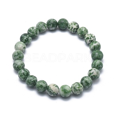 Natural Green Spot Jasper Bead Stretch Bracelets BJEW-K212-A-017-1