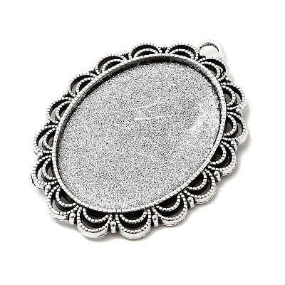 Tibetan Style Antique Silver Alloy Flat Oval Pendant Cabochon Settings TIBEP-M022-58AS-1