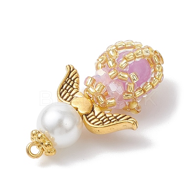Luminous Handmade Glass Seed Beaded Angel Pendants PALLOY-MZ00963-01-1