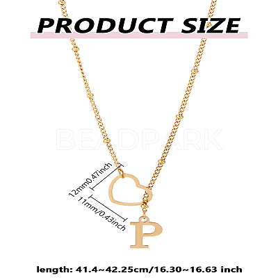 1Pc Letter & Heart Stainless Steel Lariat Necklaces for Women NJEW-LP0002-87G-P-1