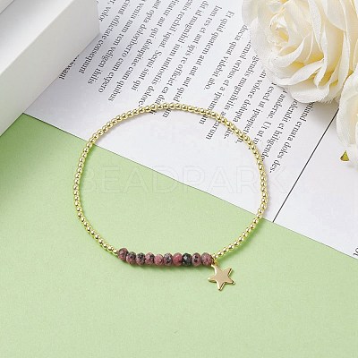 Natural Malaysia Jade(Dyed) Round Beaded Stretch Bracelet with 304 Stainless Steel Star Charms BJEW-JB08059-01-1