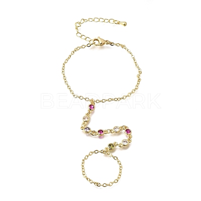 Brass Micro Pave Cubic Zirconia Mittens Bracelets BJEW-C156-01G-01-1