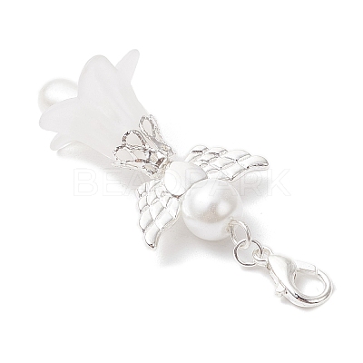Frosted Acrylic & Glass Pearl Flower Angel Pendant Decorations HJEW-JM03490-01-1