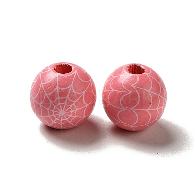 Halloween Printed Spider Webs Colored Wood European Beads WOOD-K007-04A-1