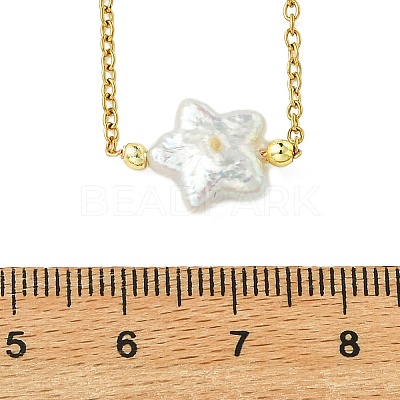 Natural Baroque Keshi Pearl Pendant 304 Stainless Steel Cable Chain Necklaces for Women NJEW-JN06225-01-1