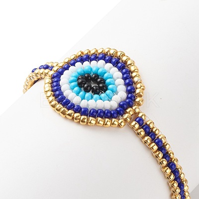 Glass Seed Braided Evil Eye Link Bracelet for Women BJEW-JB08398-02-1