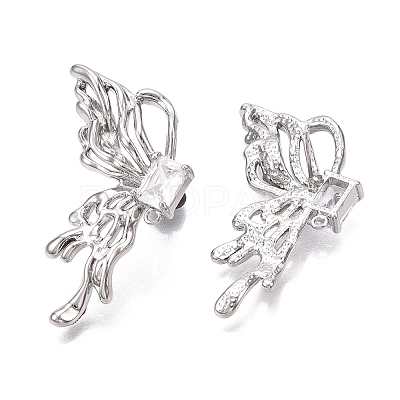 Brass Pave Clear Cubic Zirconia Butterfly Stud Earring Findings KK-N232-450P-1