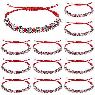 24Pcs Alloy Oval with St. Benedict & Cross Beads Bracelets BJEW-GO0001-23-1