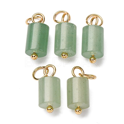 Natural Green Aventurine Column Charms with 304 Stainless Steel Jump Rings G-Q032-01F-1