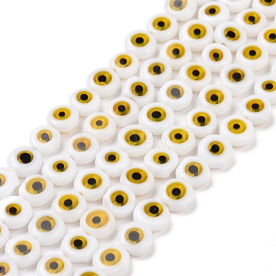 Handmade Evil Eye Lampwork Flat Round Bead Strands LAMP-L058-6mm-22-1