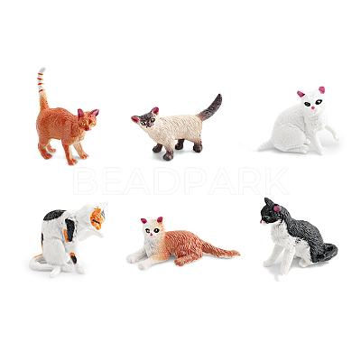 6Pcs Plastic Cat Miniature Ornaments PW-WGB3D56-03-1