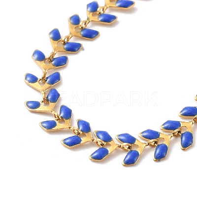 Enamel Ear of Wheat Link Chains Bracelet BJEW-P271-02G-06-1