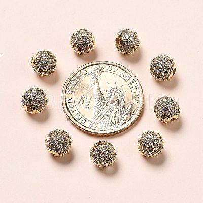 Brass Cubic Zirconia Beads ZIRC-F001-31G-1