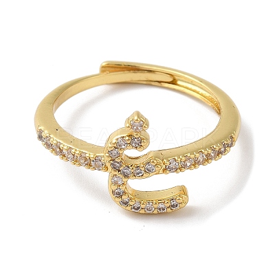Rack Plating Brass Cubic Zirconia Arabic Letters Adjustable Rings for Women RJEW-S407-10G-06-1