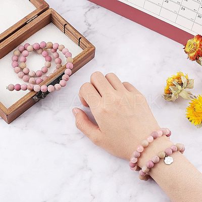 2 Strands Frosted Natural Rhodochrosite Round Bead Strands G-NB0003-47-1