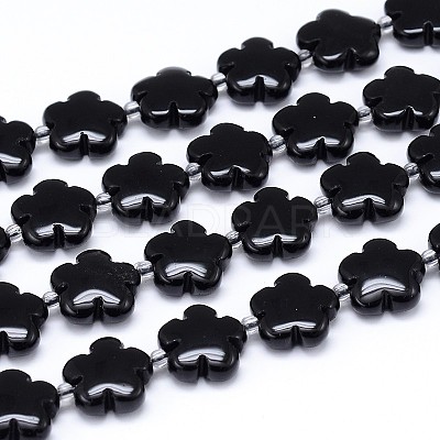 Natural Black Onyx Flower Bead Strands G-M206-10B-1